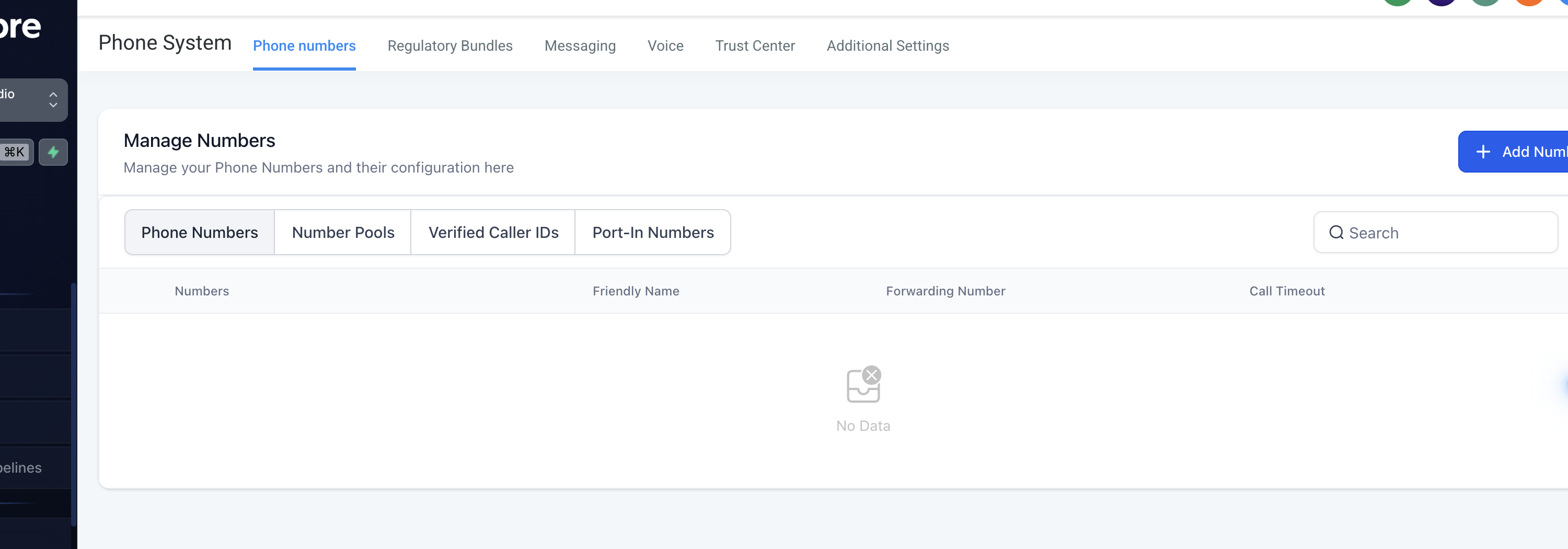 HighLevel Phone System showing Phone Numbers, Regulatory Bundles, Messaging, Voice, and Trust Center tabs